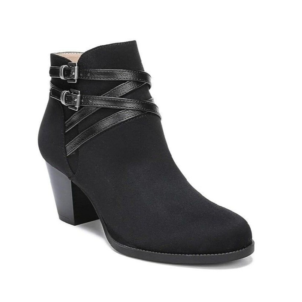 Life Stride Womens 9.5 M Black Jezebel Faux Suede Zip Up Ankle Booties NIB JO5